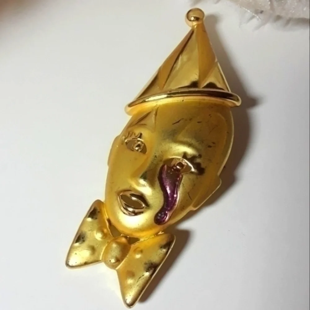Vintage Bowtie Crying Clown Brooch Pin
